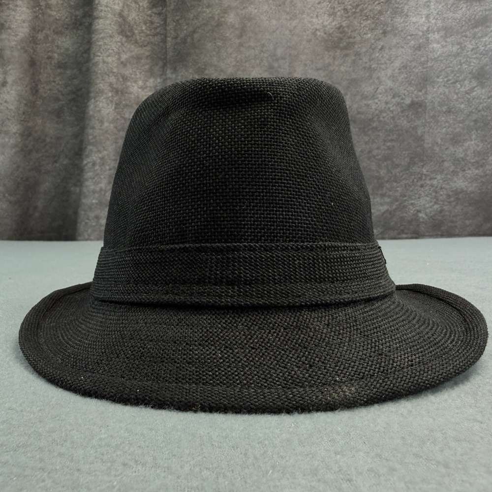 Black Woven Fedora Hat Mens Womens One Size Acrylic Trilby Style RN 97878